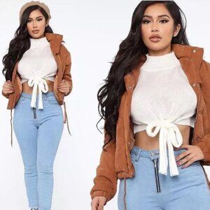 Fashion Nova You Should Stop By White Cropped Sweater Tie Front NWT 1X